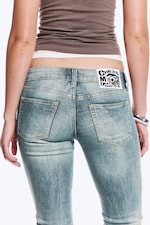 Cloudy Blue - Mellanblå - Booty Bei Low Waist Skinny Bootcut Jeans - 3