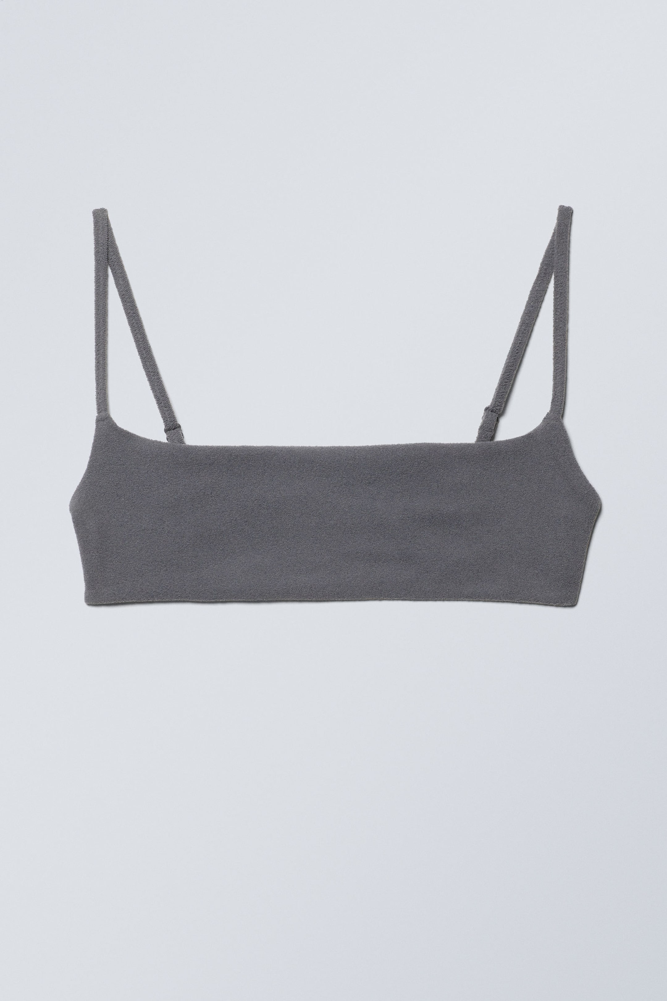 Dark Grey - Towelling Scoop Neck Bikini Top - 1