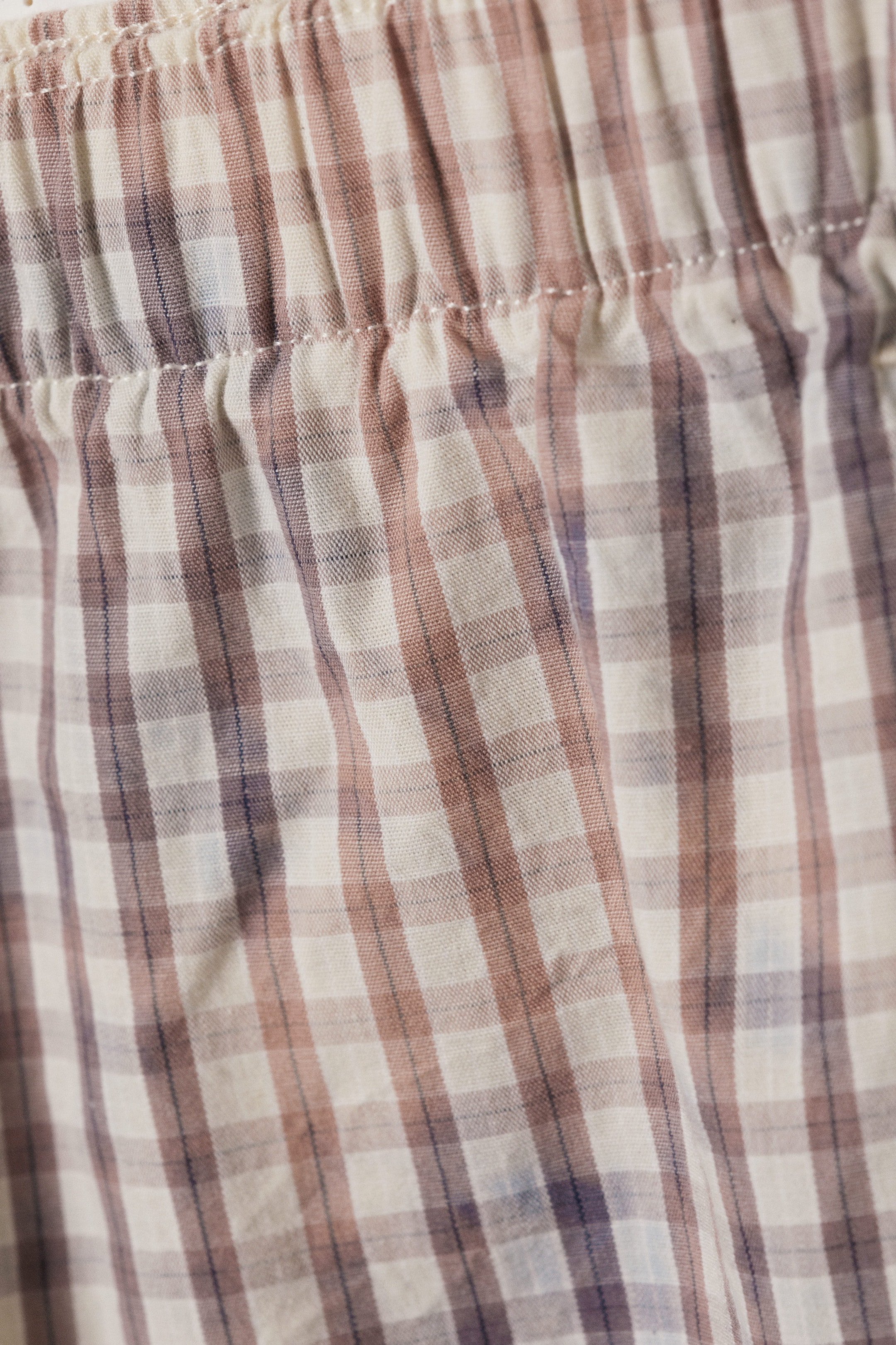 Blue Check - Bleached Effect - Low Loose Bleached Cotton Trousers - 2