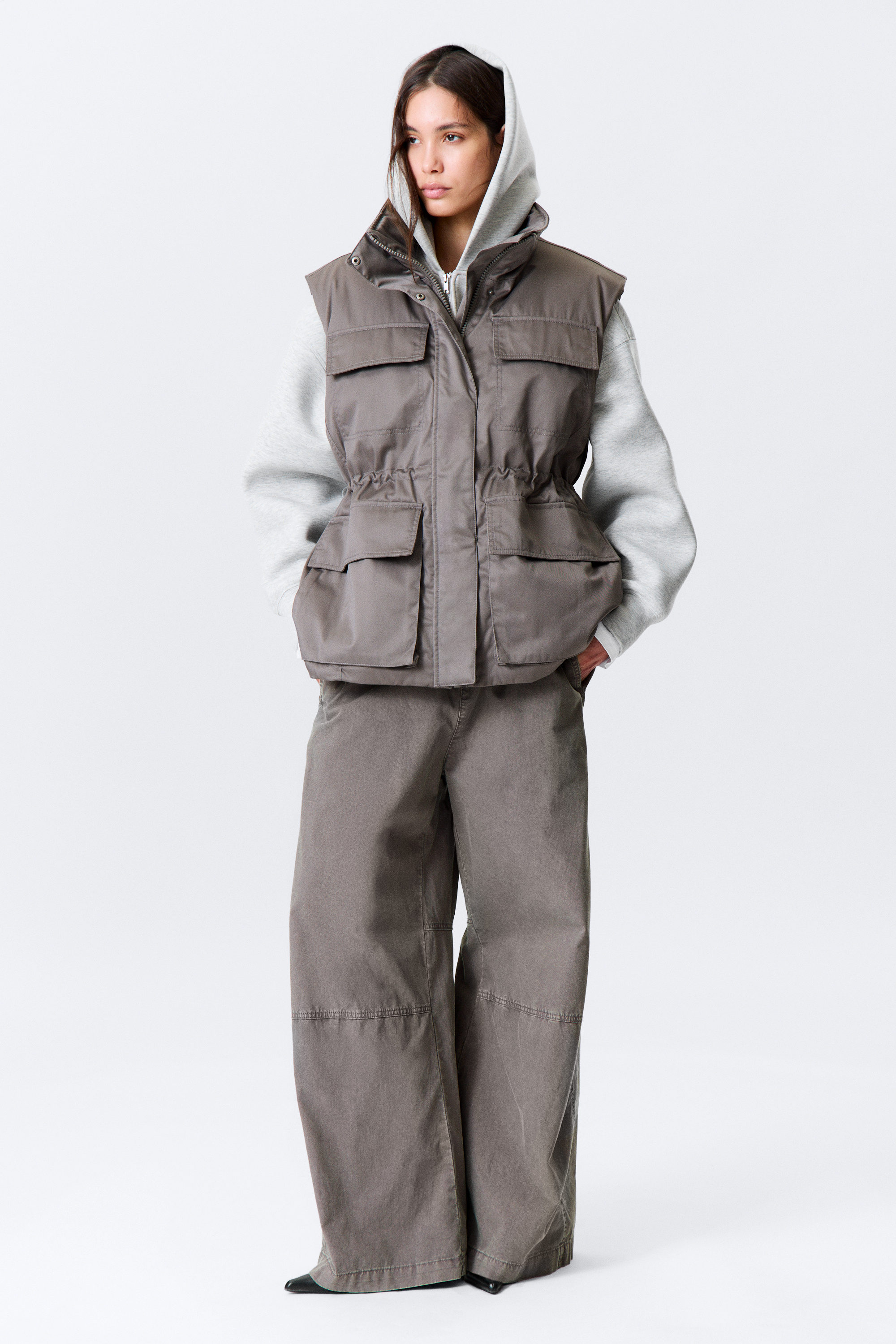 Dark Grey - Oversized Padded Utility Vest - 5