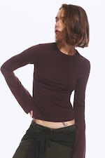 Striped Dark Red - Long Sleeve Cotton Top - 3