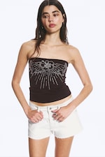 Dunkelbraun - Strass - Tube-Top mit Strasssteinen - 0