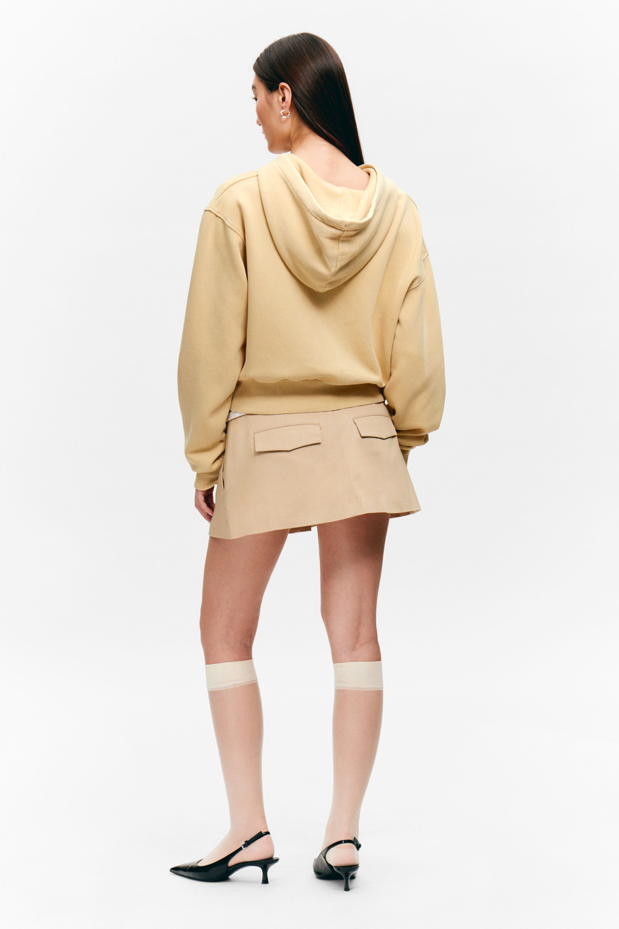 Washed Light Beige - Short Zip Hoodie - 2