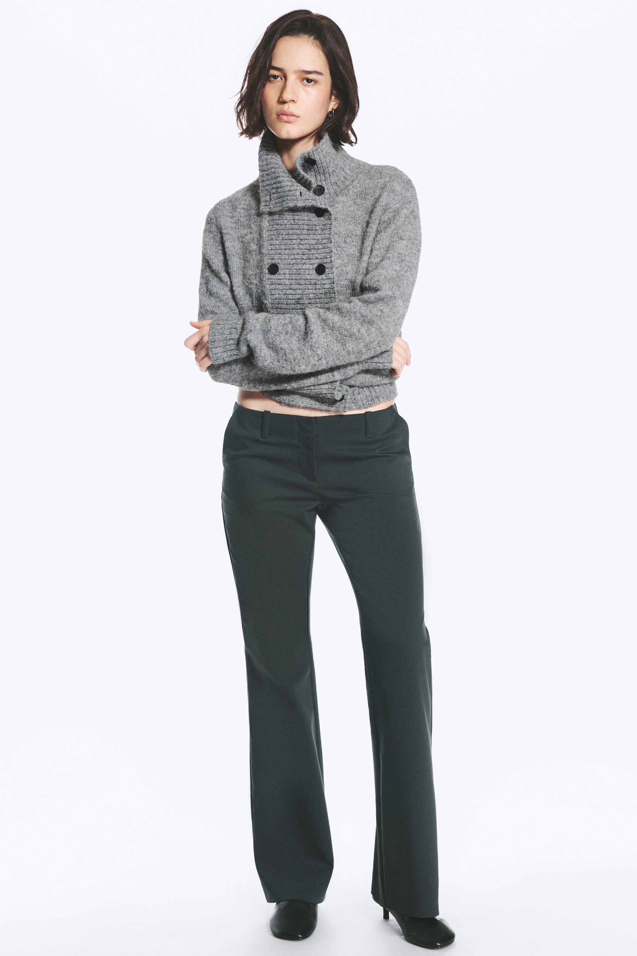 Dark Grey - Low waist Bootcut suiting trousers - 2