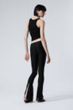 Black - Flared Split Hem Nylon Leggings - 2