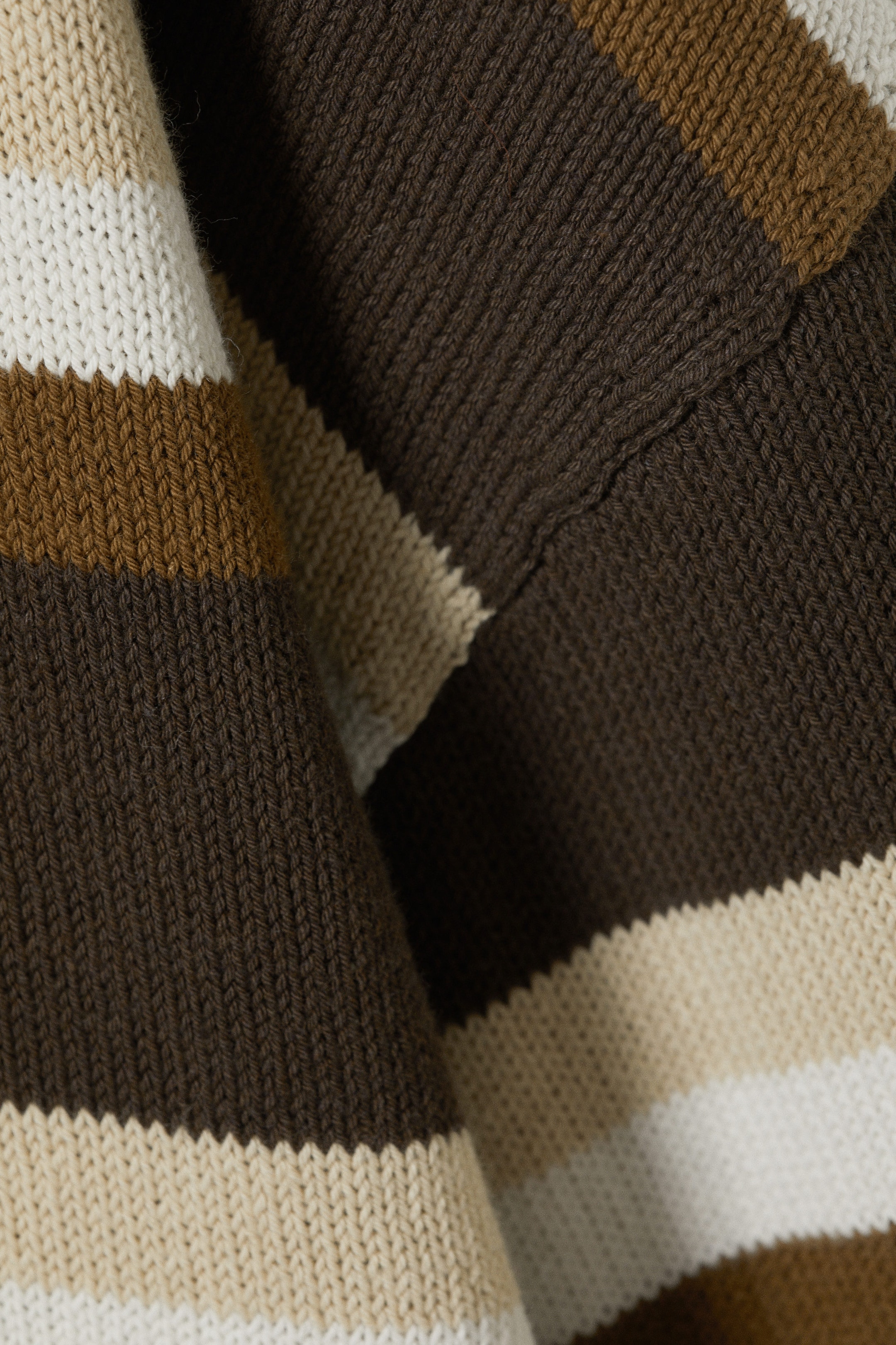 Marron rayé - Pull en maille de coton carré oversize - 2