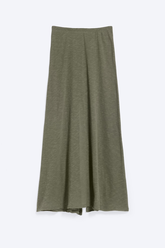 Gonna lunga in cotone a maglia - Verde kaki polvere/Bianco - 1