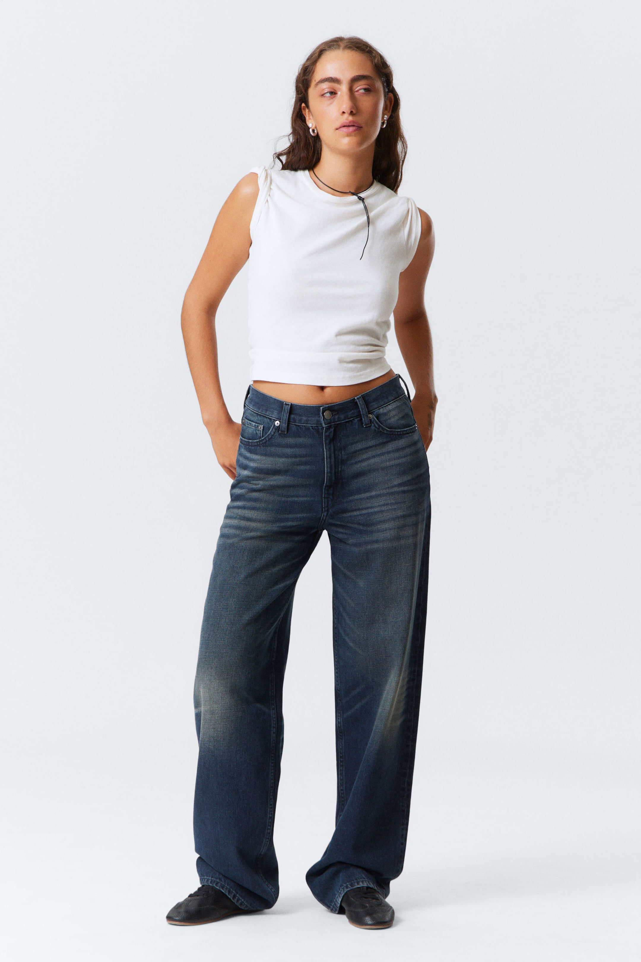 #4C5164 - Rail Mid Rise Loose Wide Leg Jeans - 1