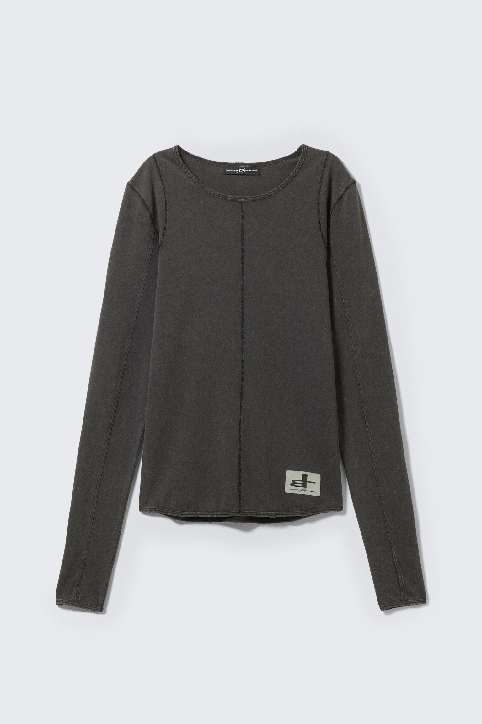 CM x LB Fitted Long-Sleeved Unisex T-shirt - Washed Black - I'm a Mess/Striped Black & White