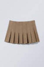 Dark Beige - Short Pleated Mini Skirt - 0