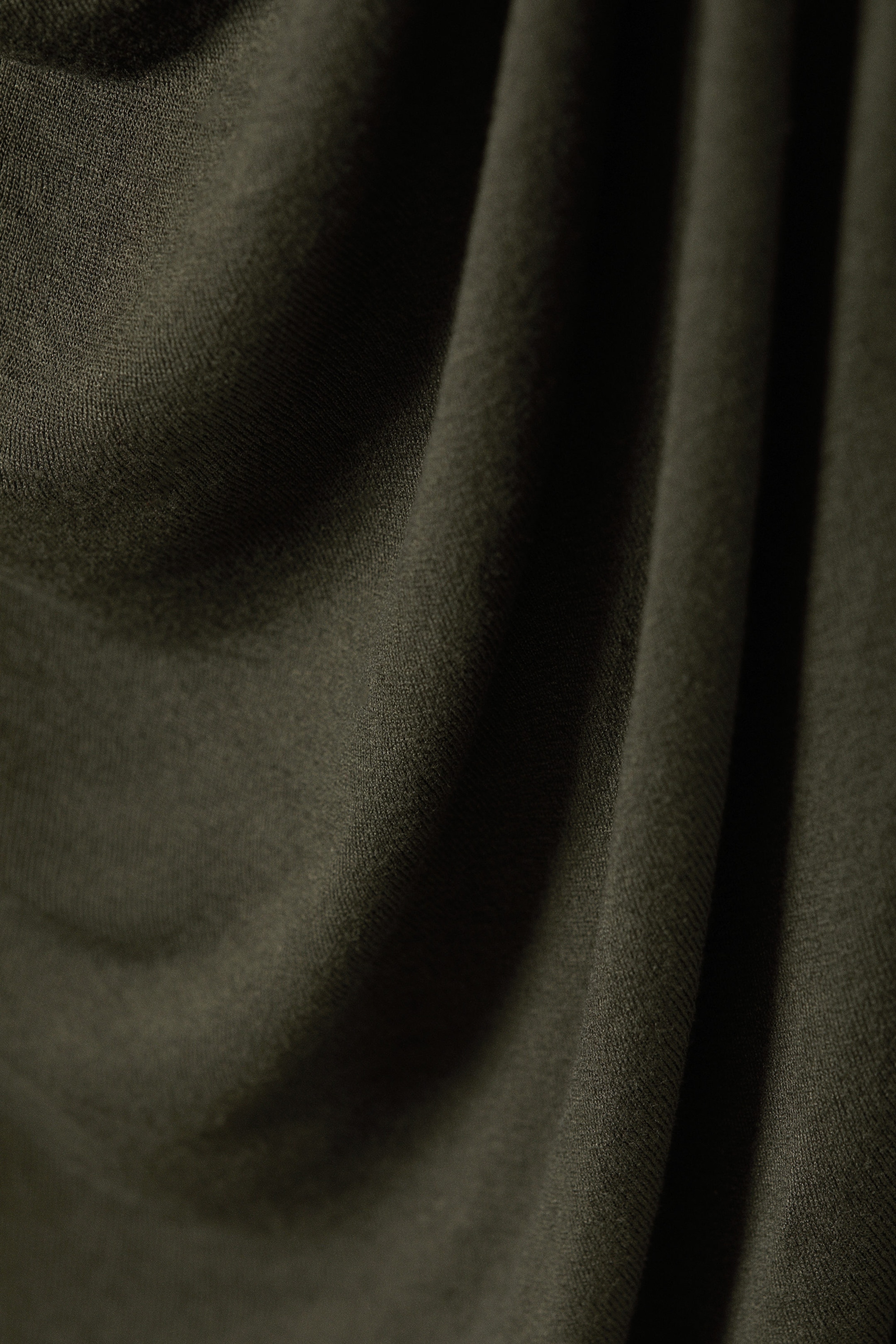 Dark Khaki Green - Draped Long-Sleeved Top - 1