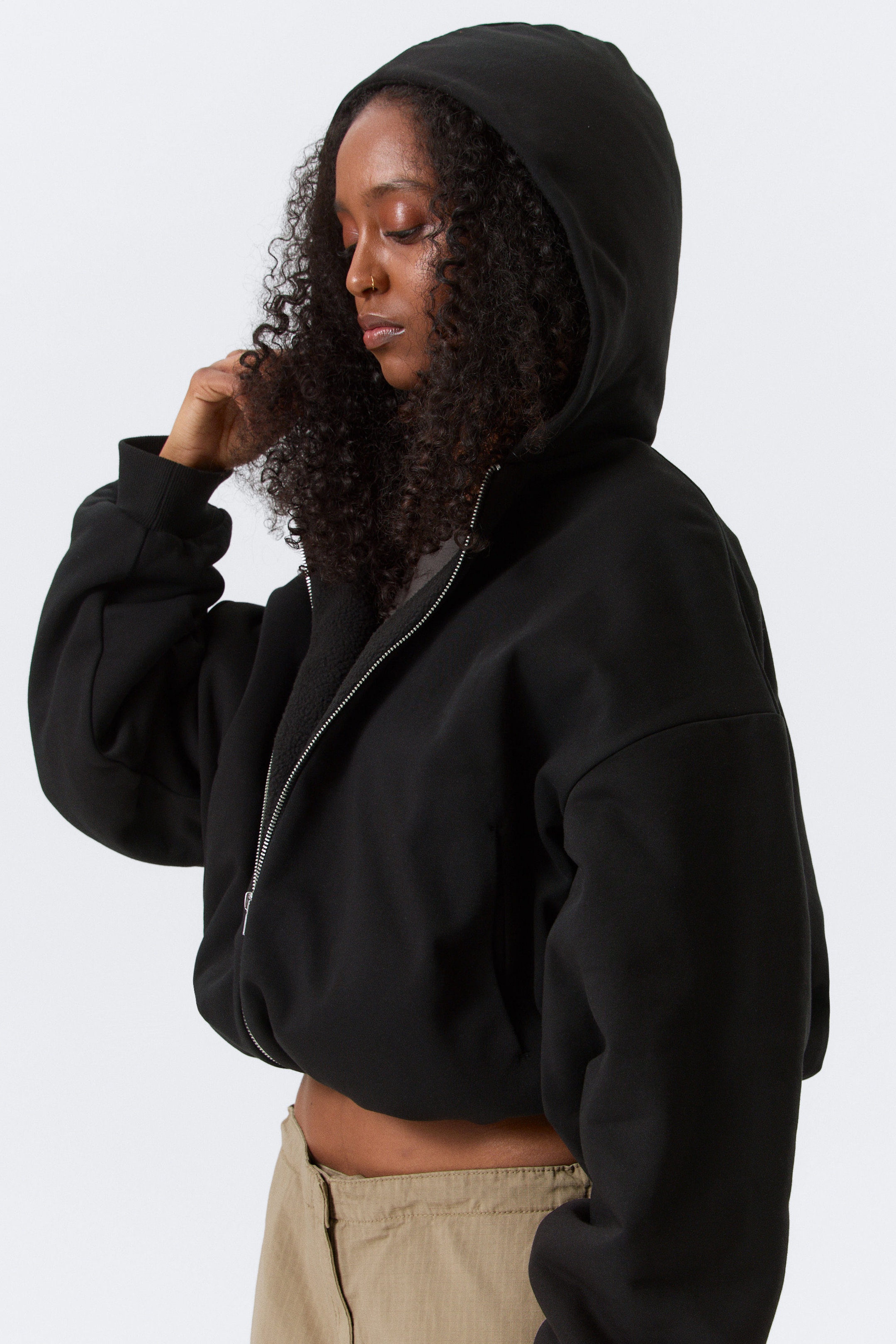 Black - Oversized Fleece Zip Hoodie - 2