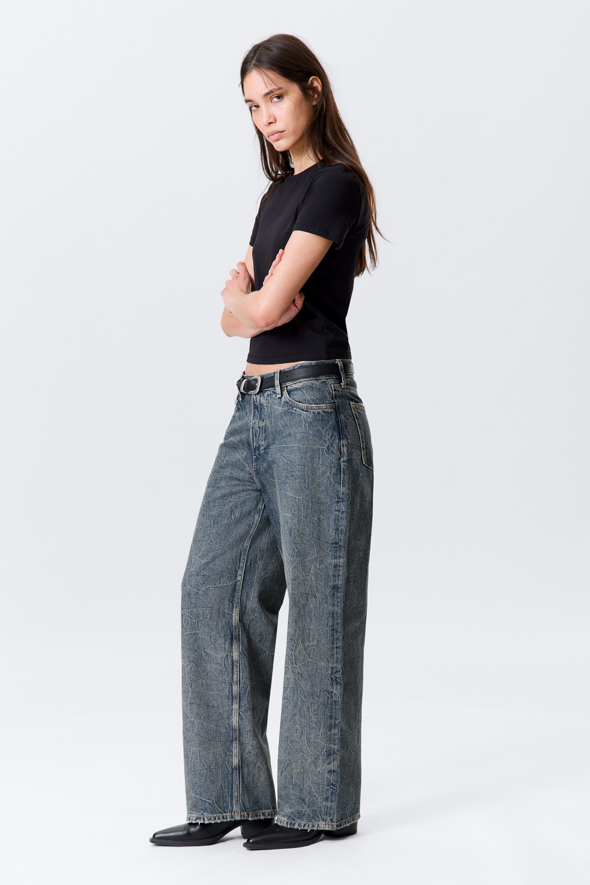 Tuscon Blue - Mellanblå - Dynasty Low Waist Loose Wide Leg Jeans - 4