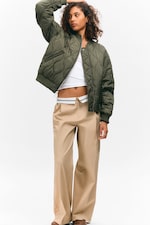 Dark Khaki - Floral - Loose Reversible Bomber Jacket - 0