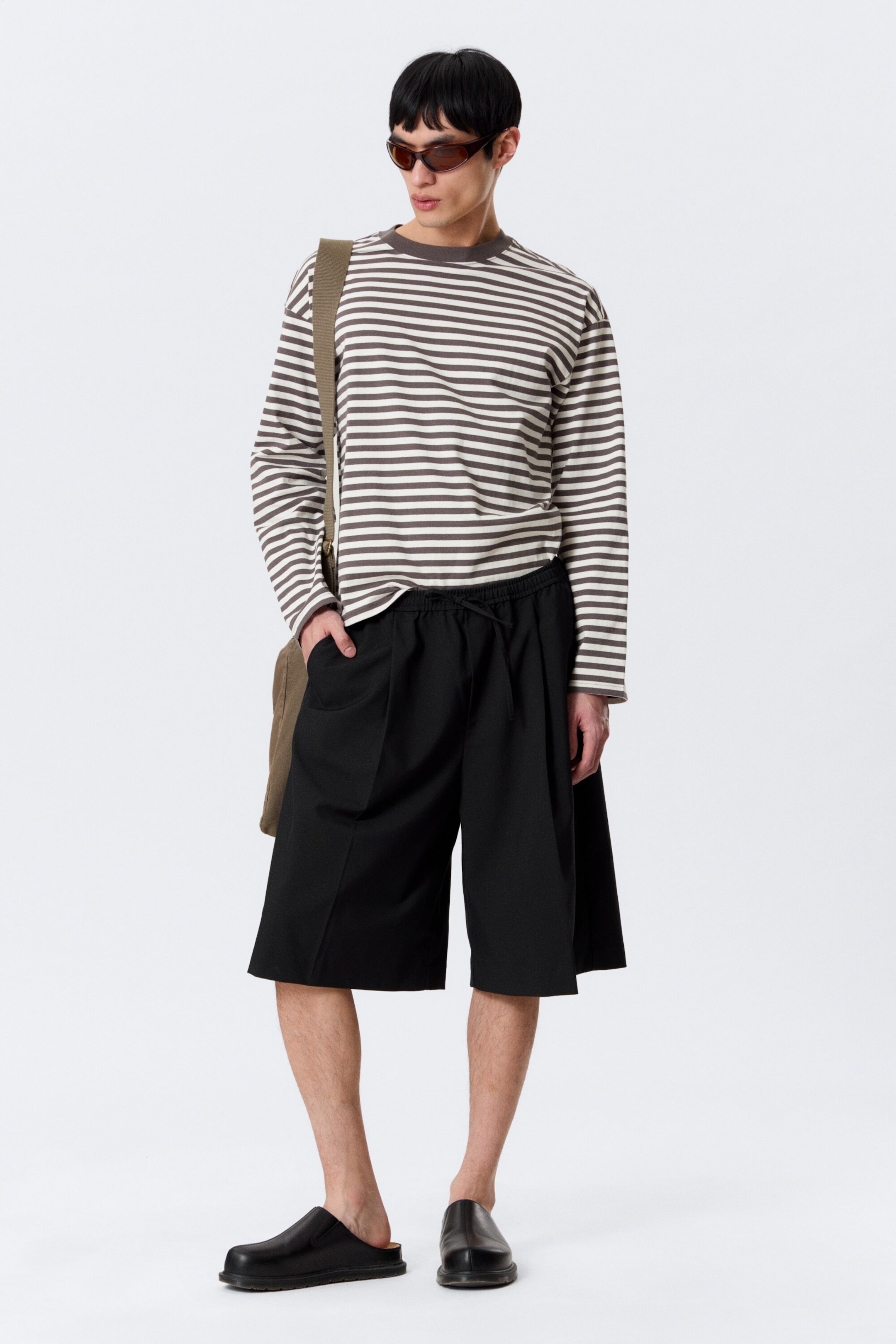 Noir - Short de costume ample taille mi-haute - 1