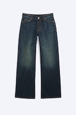 Rain Blue – mørkeblå - Ample jeans med lavt liv, vide ben og løs passform - 0