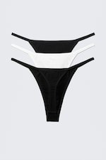 Zwart/grijs/wit - 3-pack strings van zacht katoen - 5