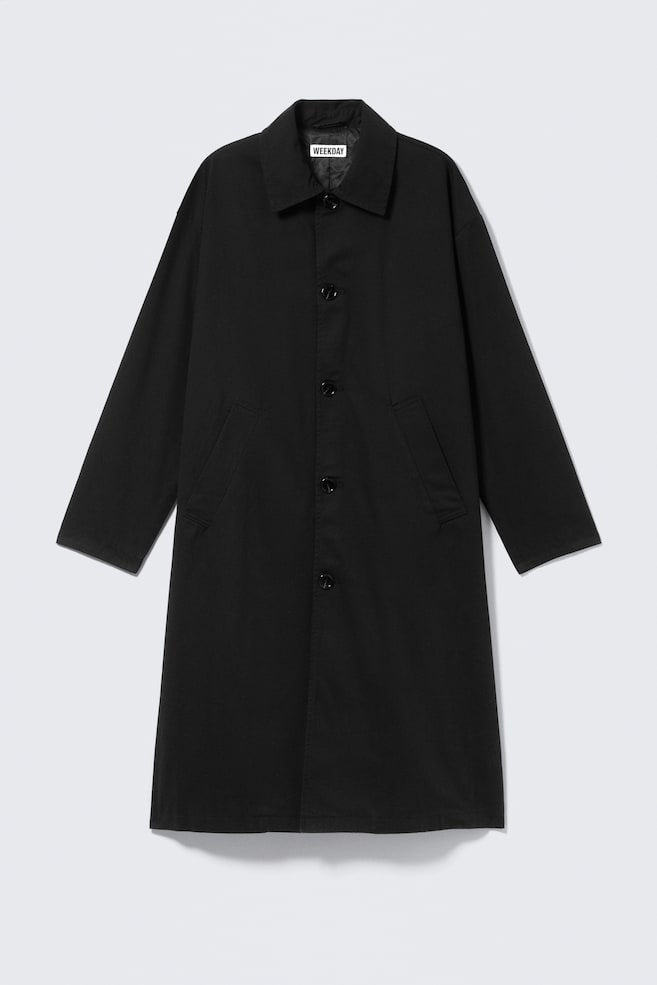 Gabardina larga de algodón de corte recto - Negro lavado - 1