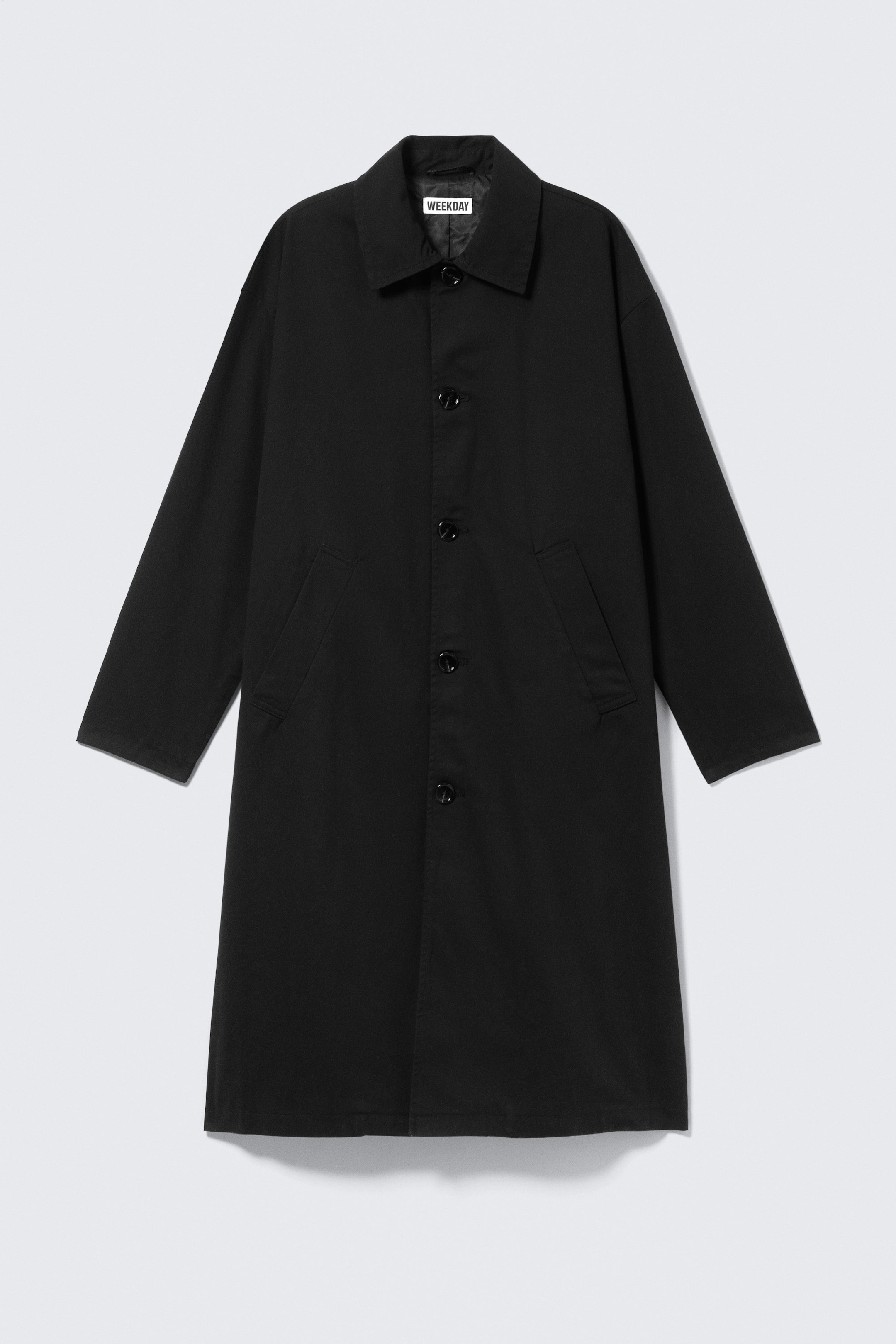 Washed Black - Long Single-Breasted Cotton Car Coat - 5