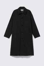 Washed Black - Long Single-Breasted Cotton Car Coat - 5
