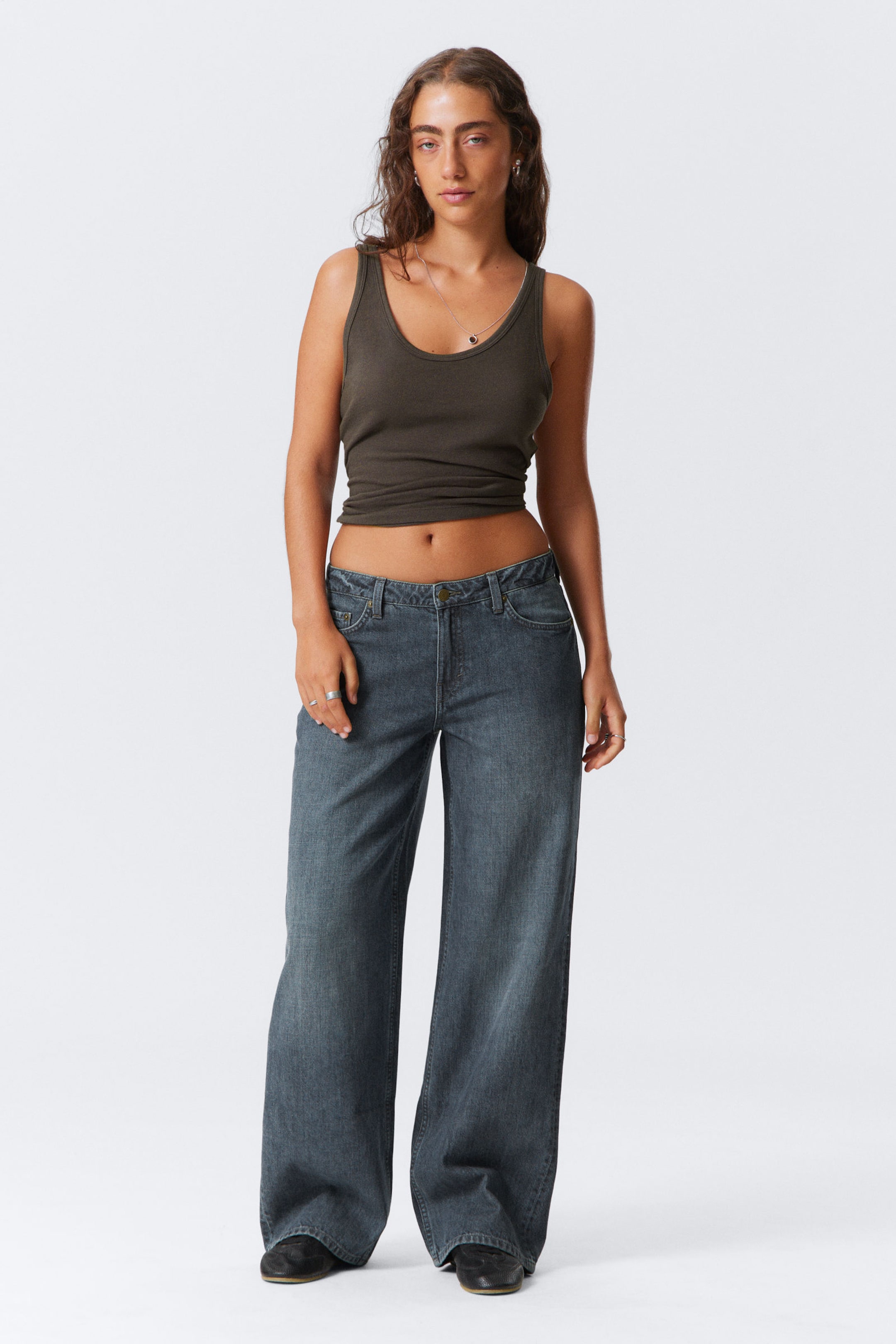 #4C5164 - Ample Low Rise Loose Wide Leg Jeans - 1