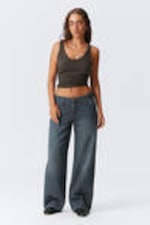Lake Blue - Dark Blue - Ample Low Rise Loose Wide Leg Jeans - 0