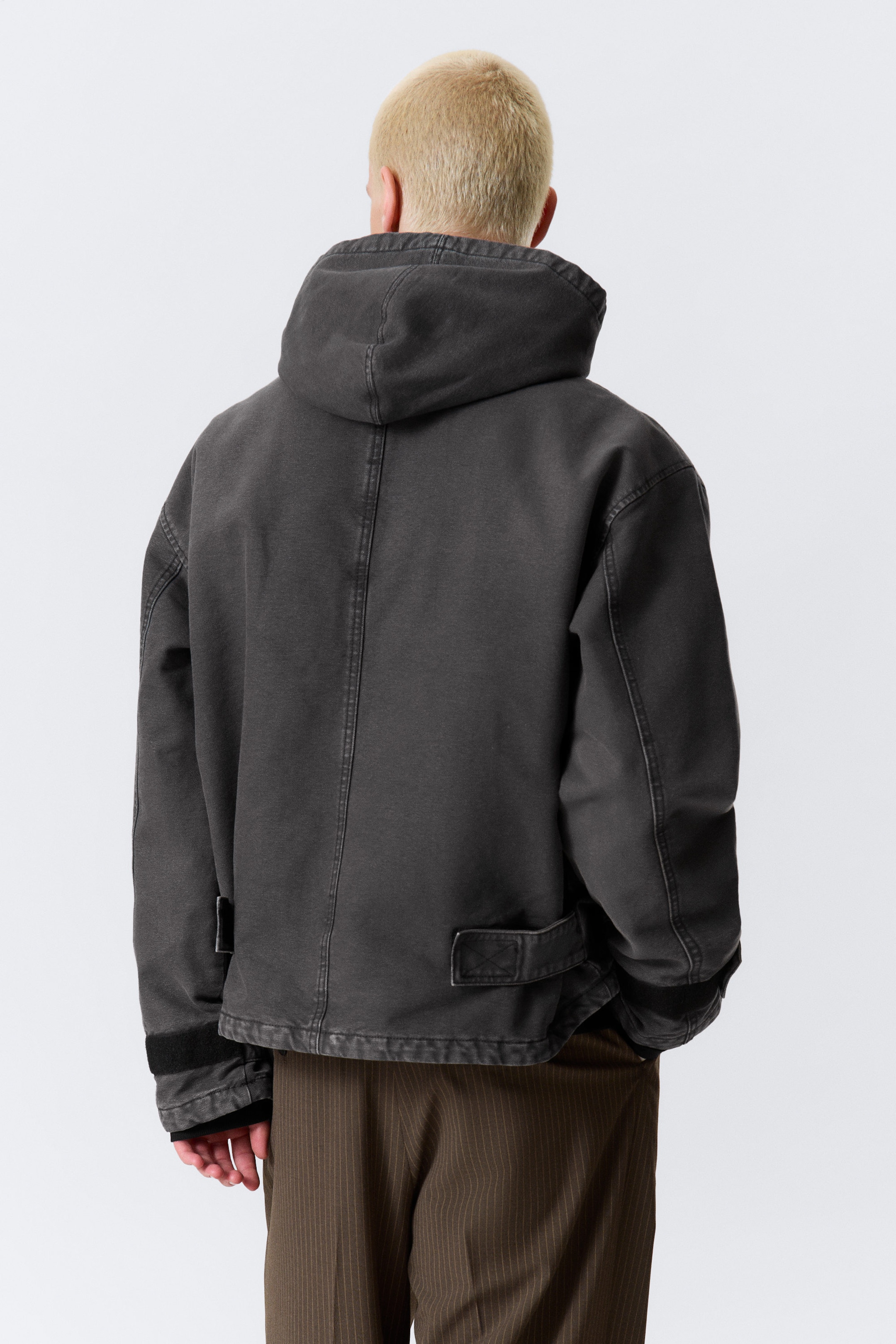 Black Melange - Loose Hooded Canvas Jacket - 6