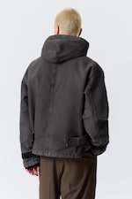 Black Melange - Loose Hooded Canvas Jacket - 6