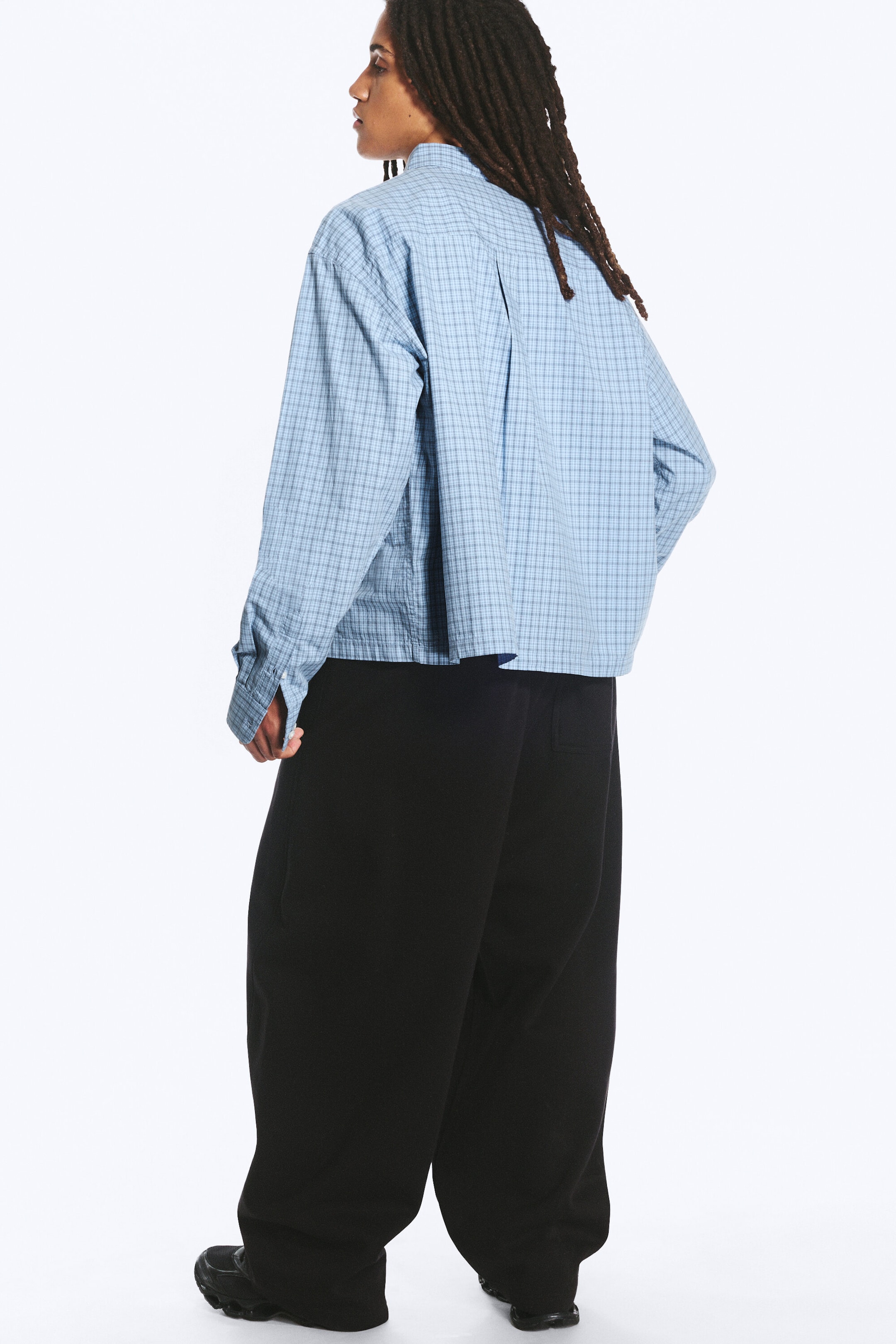 Bleu à carreaux - Chemise carrée décontractée en popeline - 2