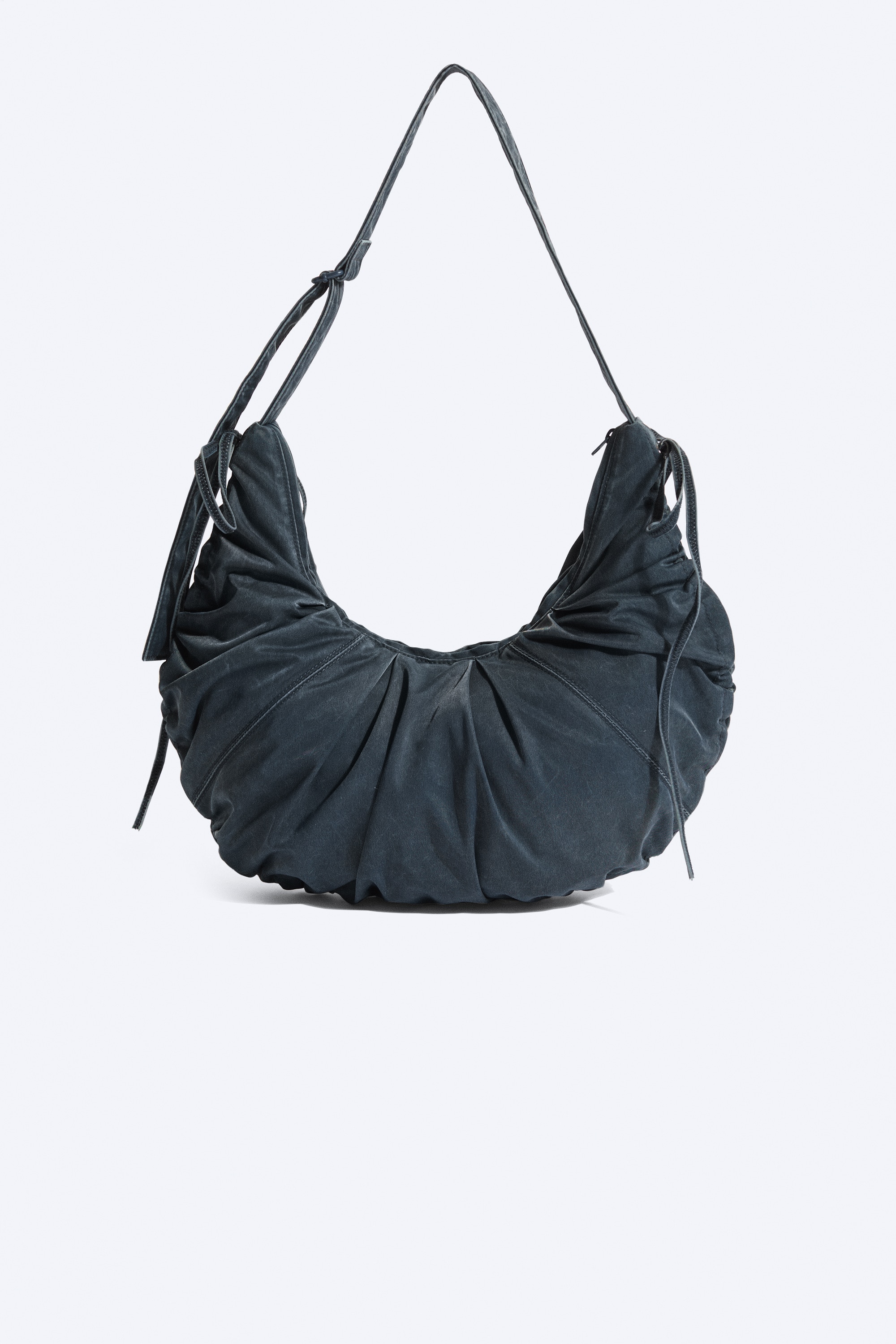 Geantă crossbody cu drapaj - Bleumarin/Negru Spălat/Maro Închis