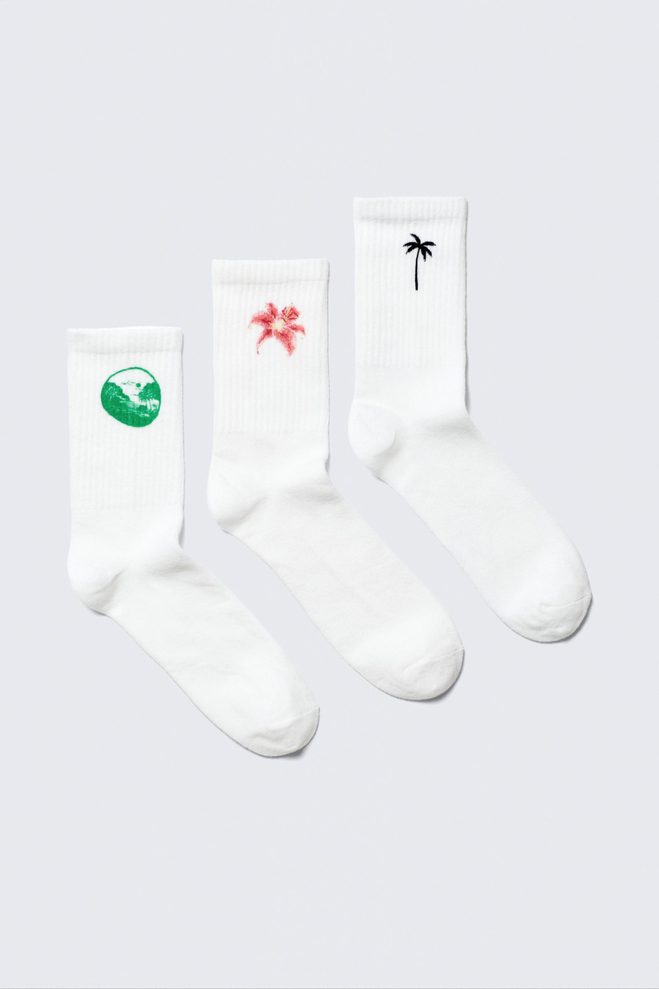 Weiß - Stickerei-Mix - 3er-Pack bestickte Crew-Socken