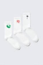White - Embroidered Mix - 3-pack Embroidered Crew Socks - 0