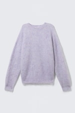 Light Purple Melange - Oversized Knitted Mohair Blend Sweater - 5