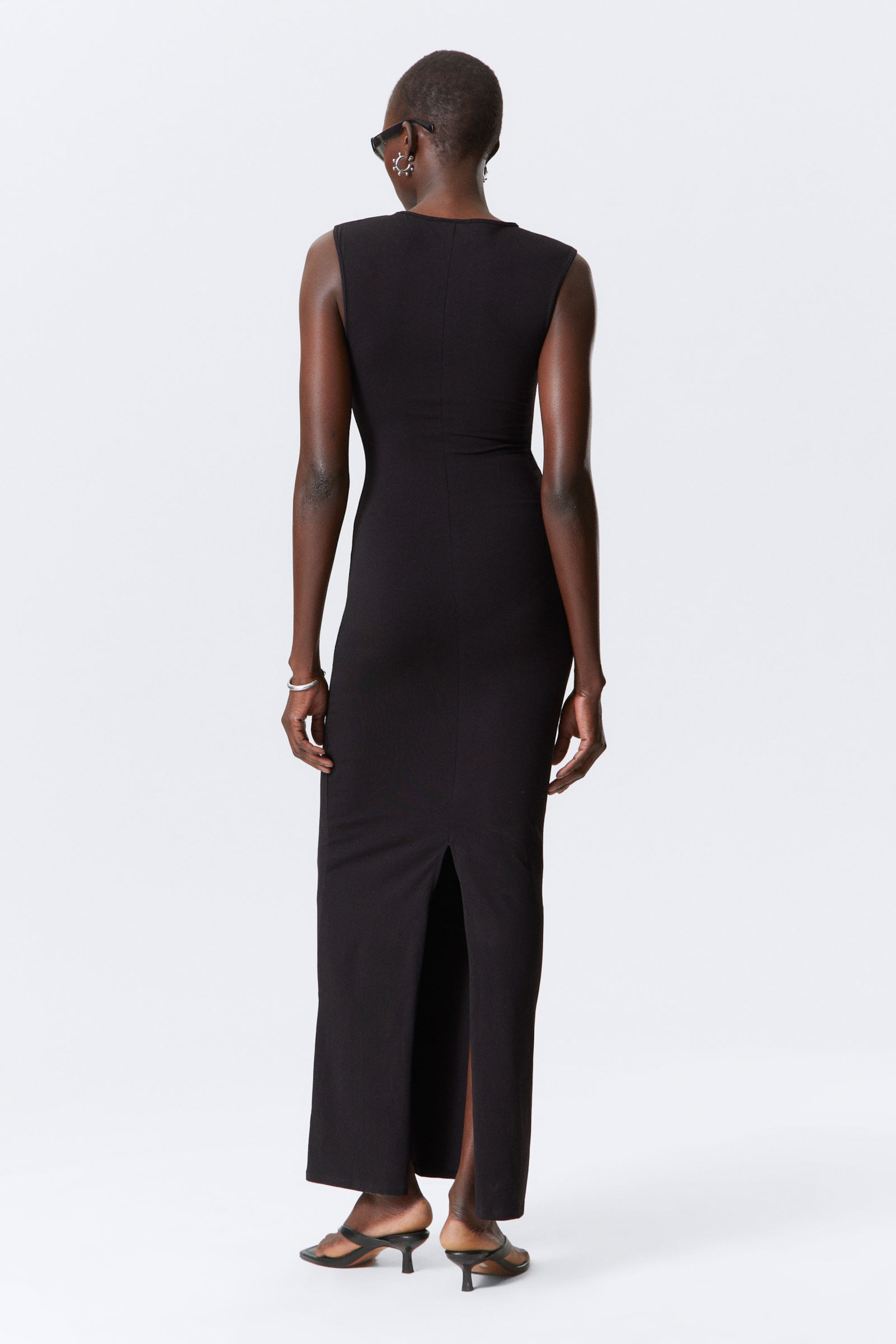 Black - Sleeveless Cotton Jersey Maxi Dress - 2