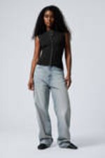 Black - Sleeveless Button-up Top - 1