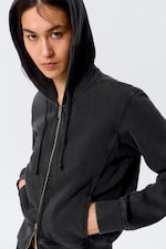 Washed Black - Cinched Cotton Zip Hoodie - 2