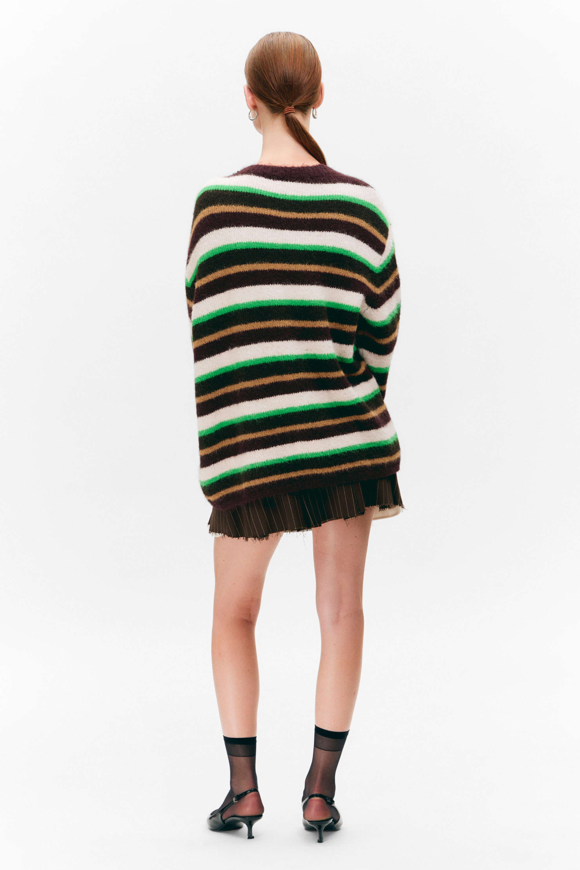 soft knit v-neck cardigan - Plum/Green/Beige Stripe | Monki WW