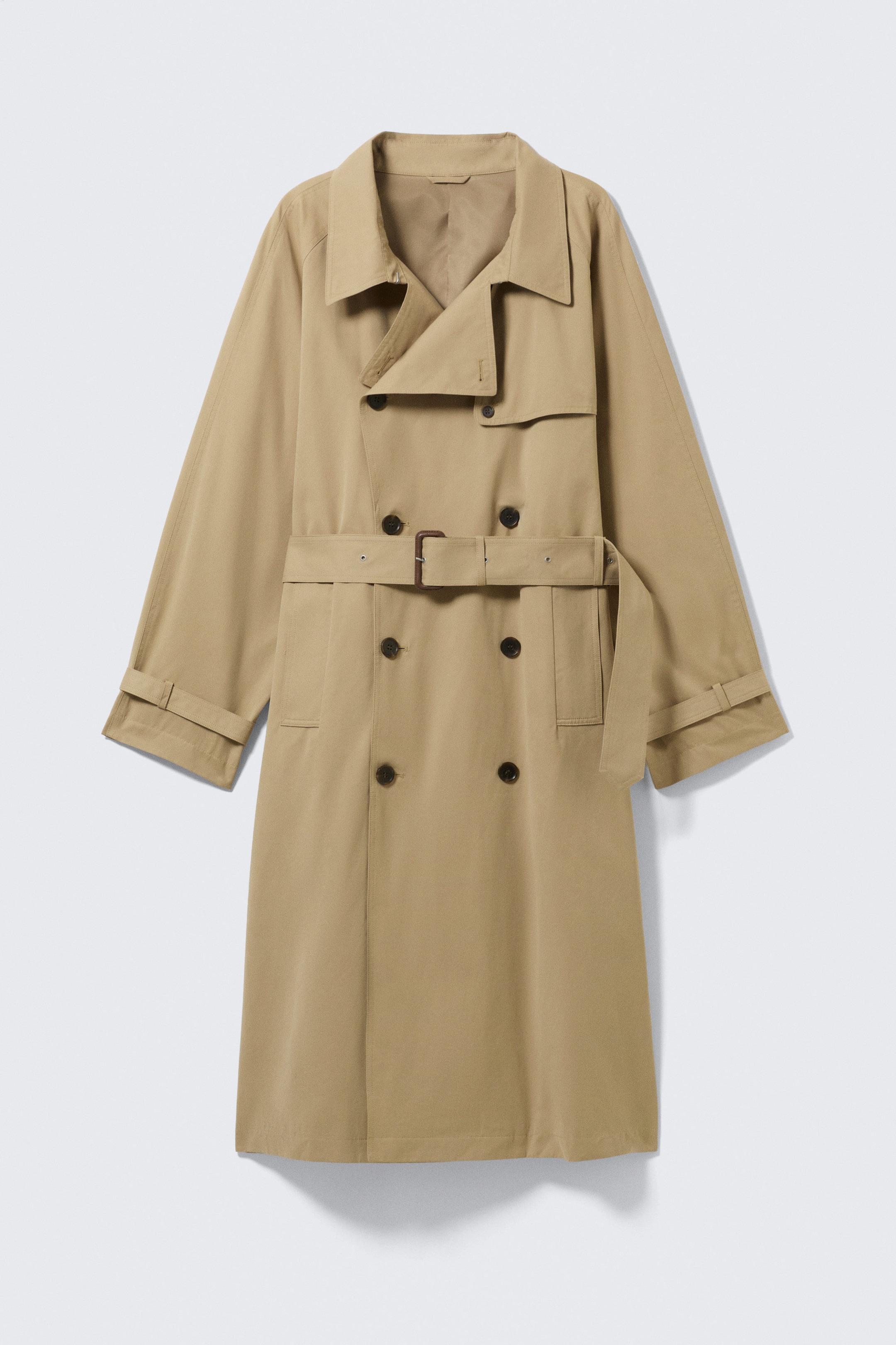 Beige - Loose Double-Breasted Trench Coat - 5