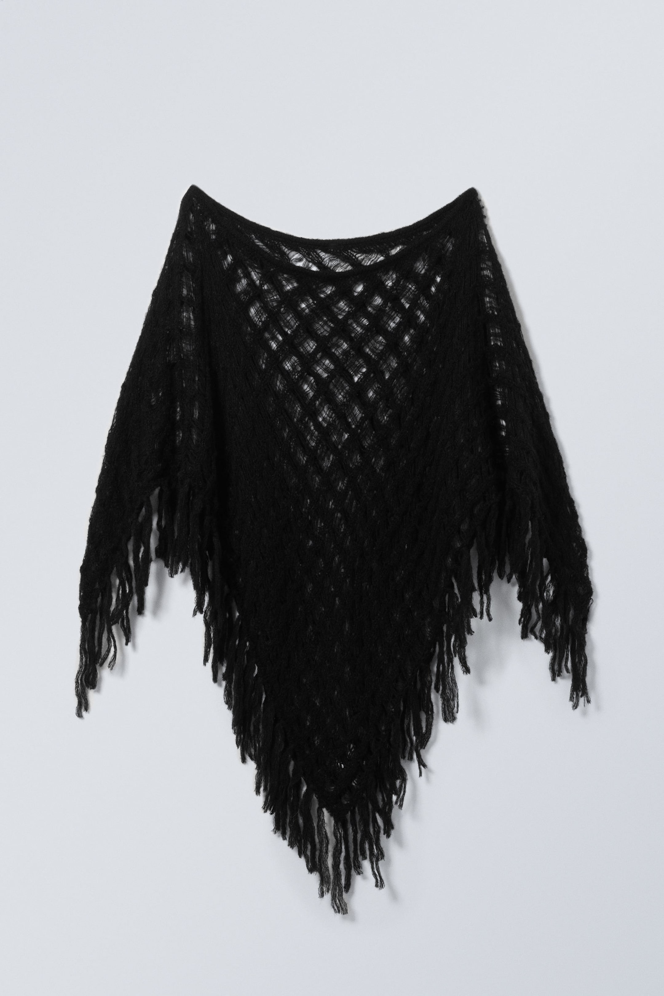 Svart - Stickad poncho i ullblandning - 1