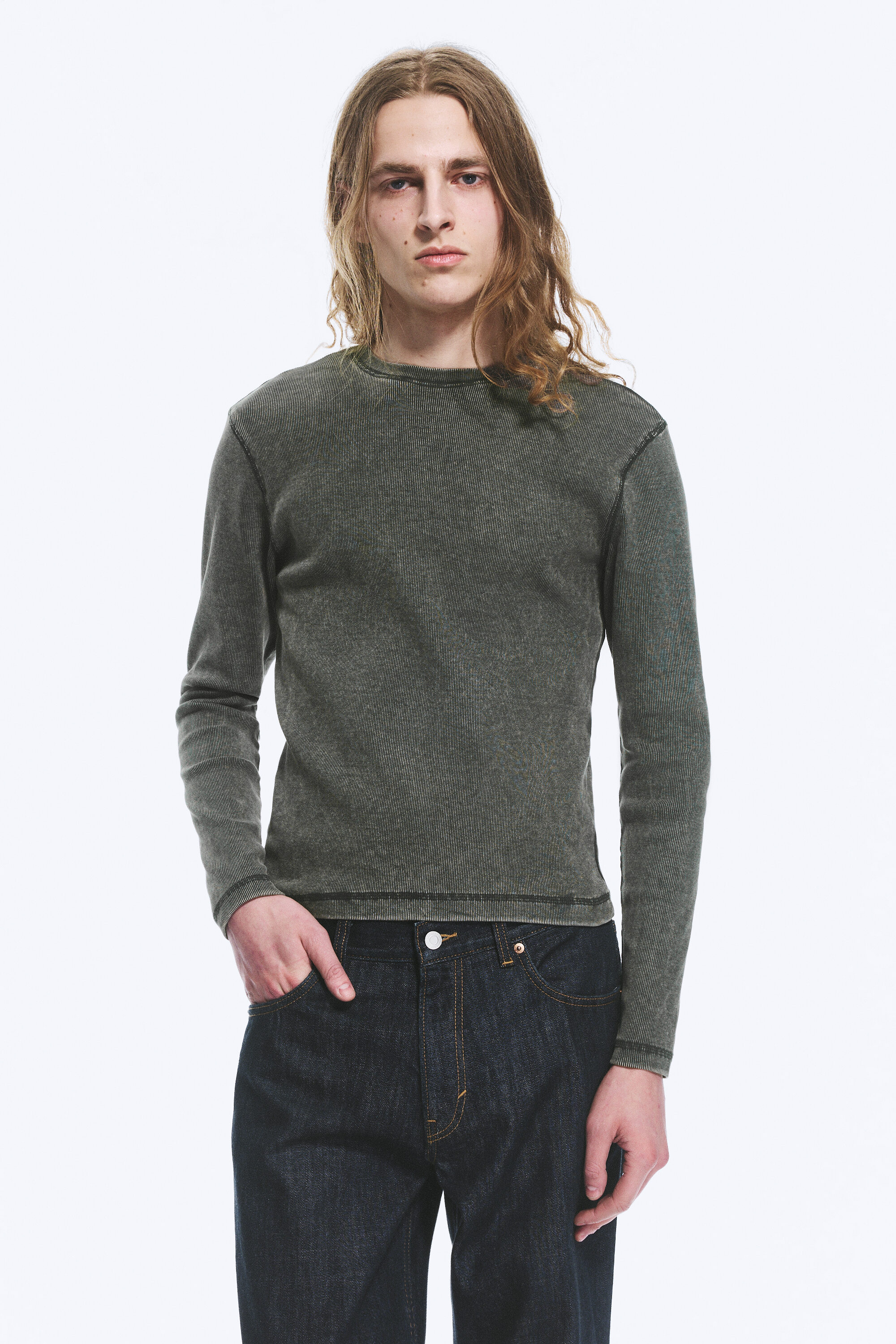 ribbed long-sleeve top - Dark Green | Weekday EU