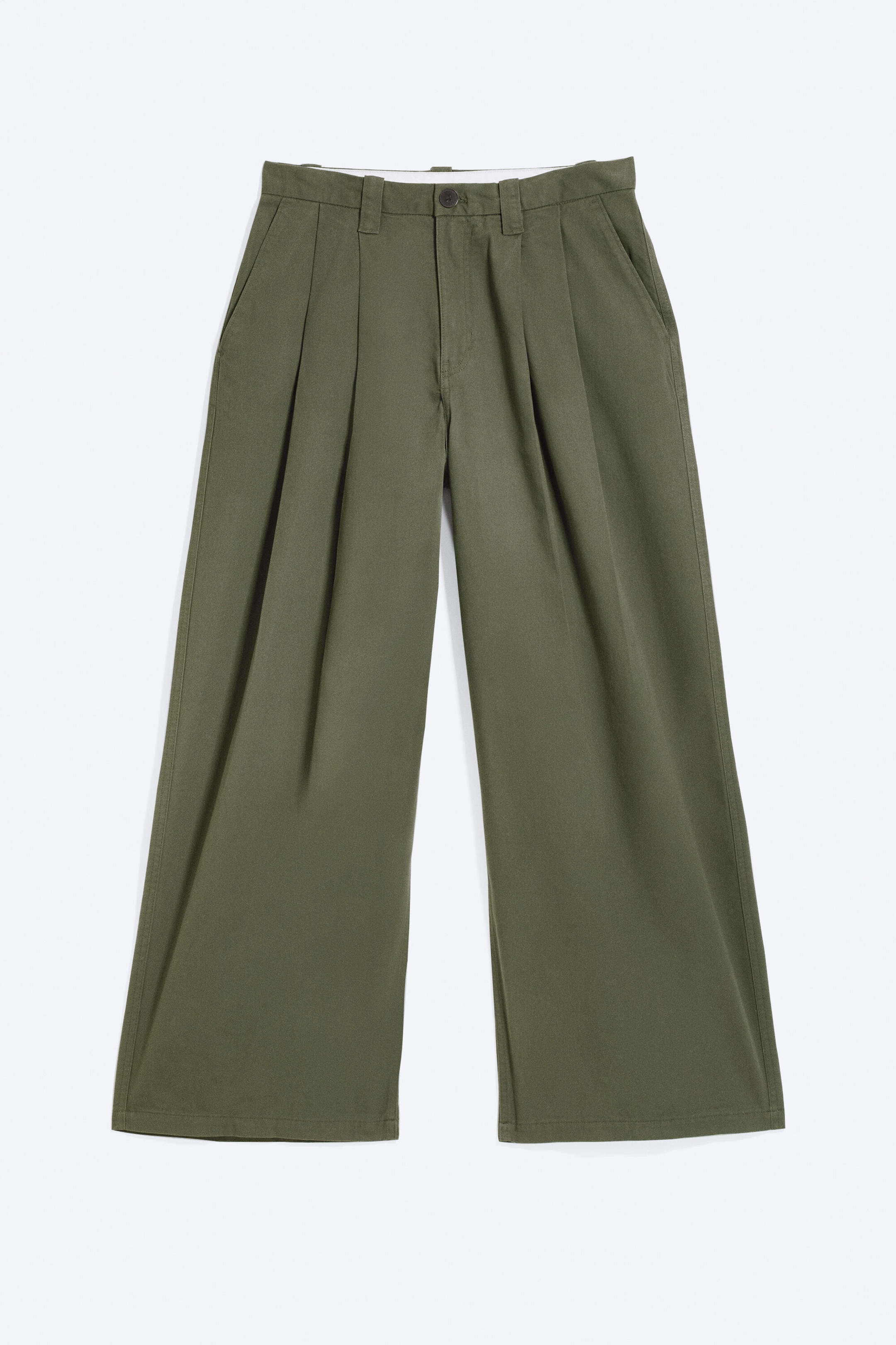 Dusty Khaki Green - Otis Baggy Pleated Twill Chinos - 4
