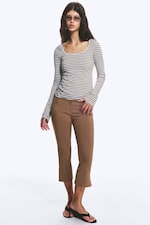 Blå/Brun Stripete - Langermet slim-fit topp med utringning - 1