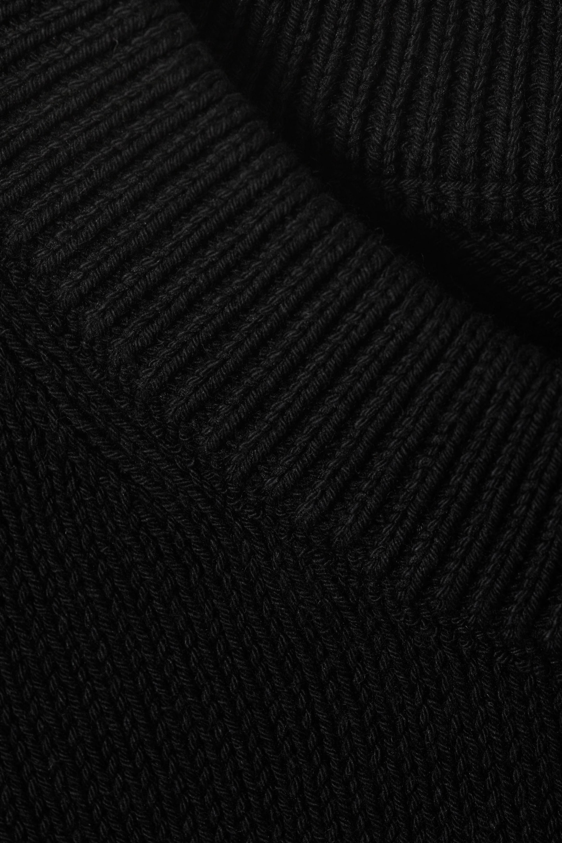 Black - Knitted Oversized Boxy Cotton Sweater - 5