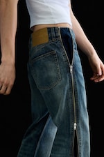 Mid Blue - Medium Blue - Straight Leg Zip Jeans - 2