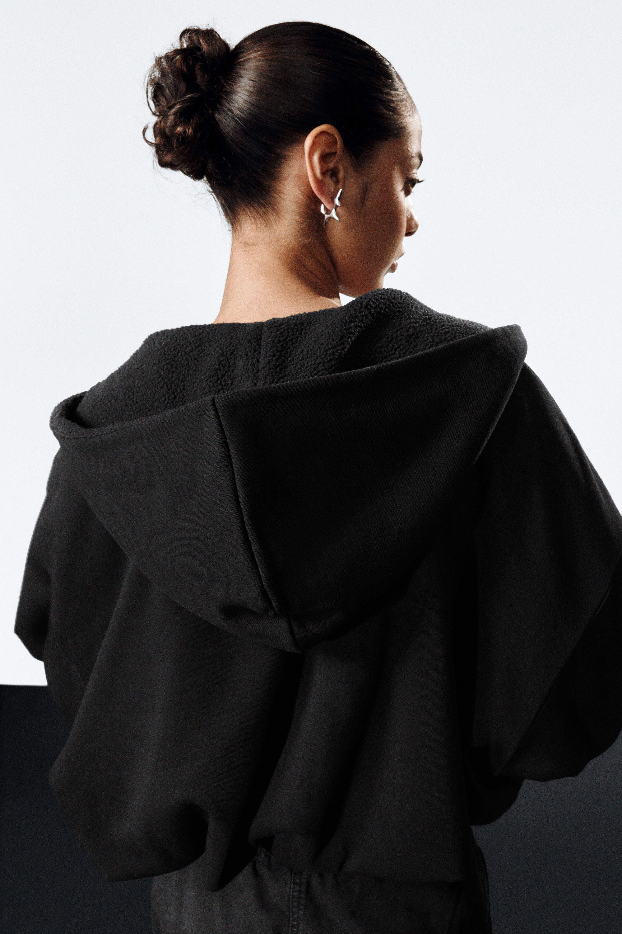 Black - Oversized Fleece Zip Hoodie - 3