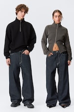 Blue Rinse - Dark Blue - Astro Mid Rise Loose Baggy Leg Unisex Jeans - 0