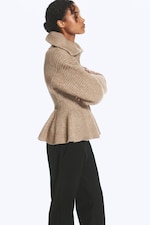 Taupe cendré - Pull zippé péplum en maille côtelée - 2