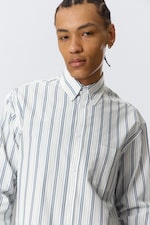 White - Blue Stripes - Lockeres Poplin-Hemd mit Knopfleiste - 2