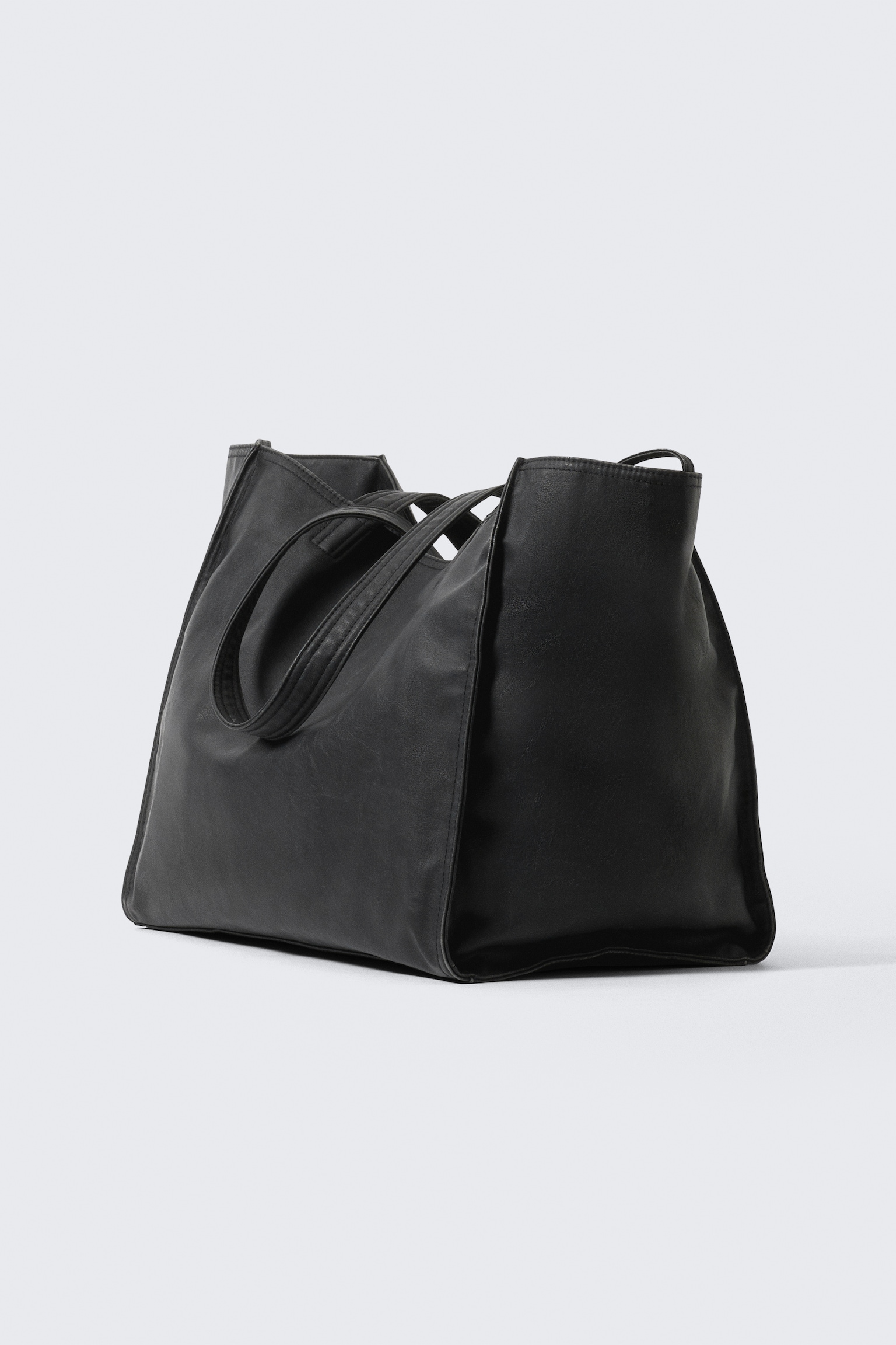 Large Faux Leather Tote Bag - Black - 2