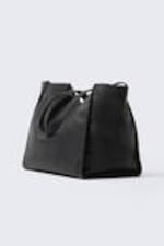 Black - Large Faux Leather Tote Bag - 3